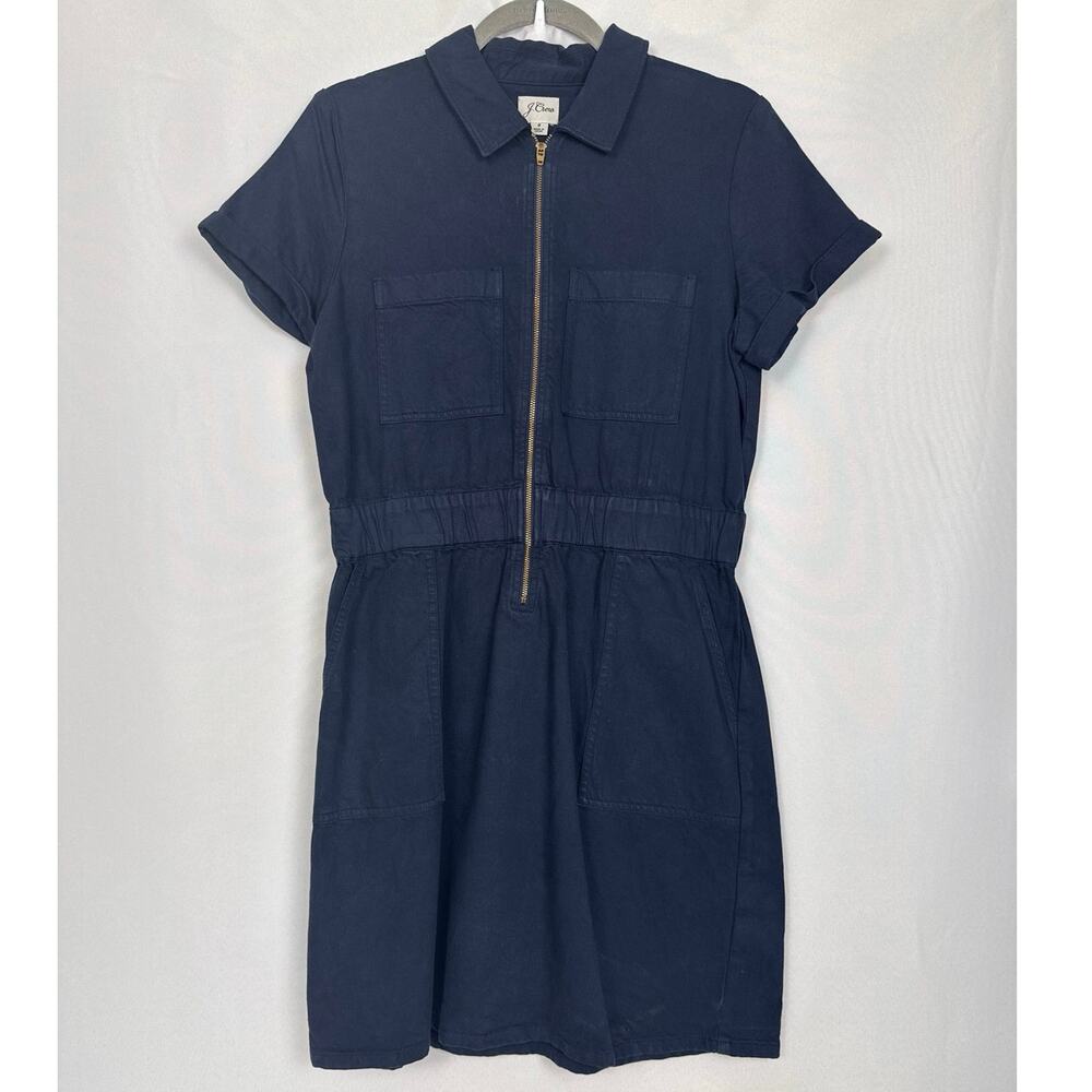 J Crew Re-Imagined Womens Zip Front Utility Dress Size 8 Navy Scandi Girl